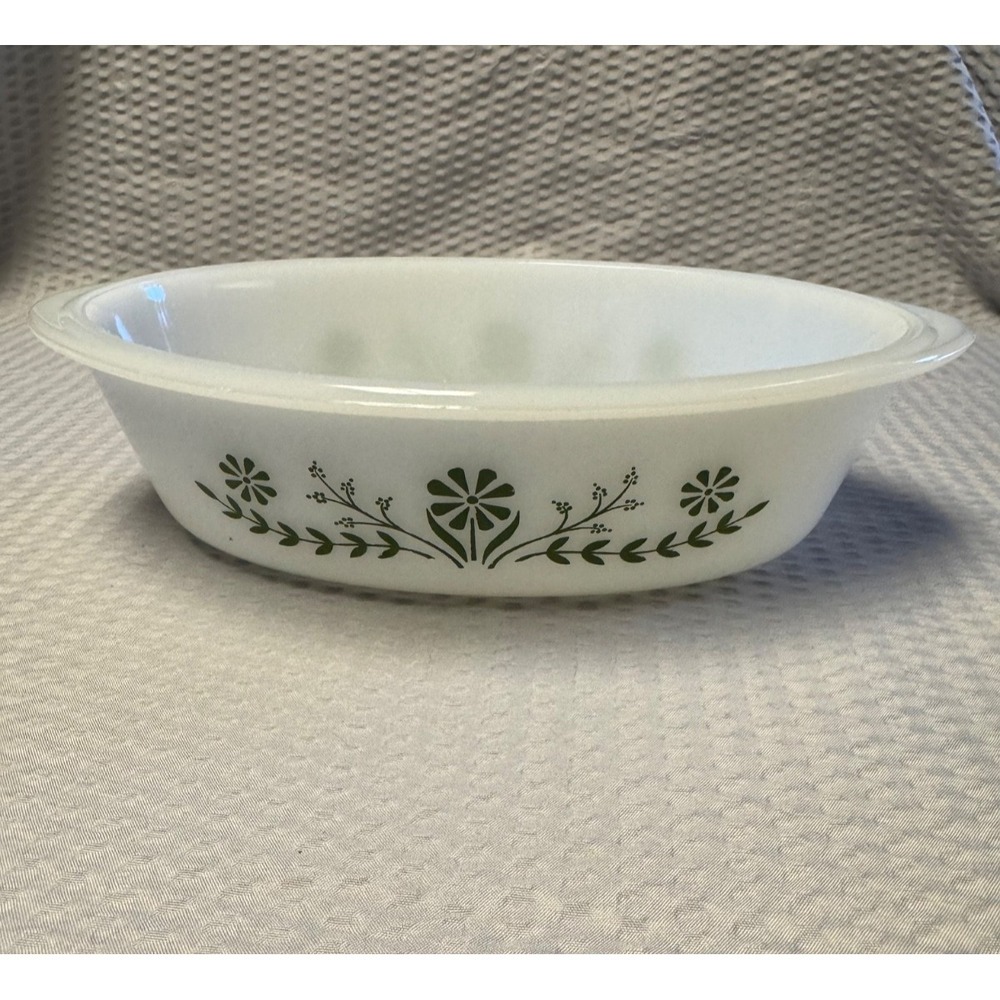Vintage Glasbake Green Crazy Daisy Casserole Dish J235 Oval 1 QT USA